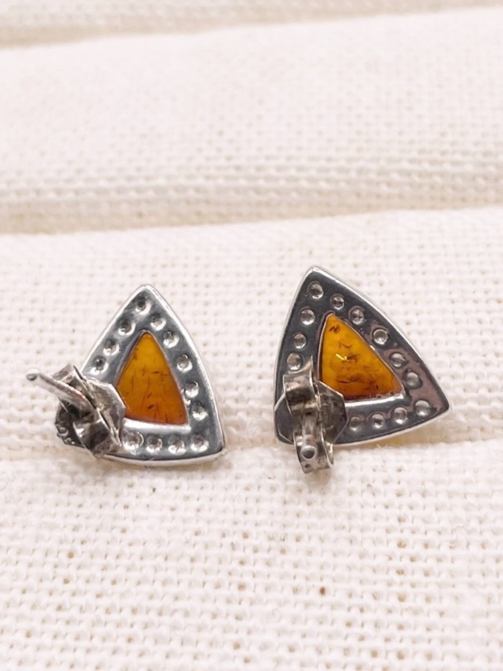 Baltic Amber Triangle Sterling Silver Stud Earrings - Picture 6 of 8